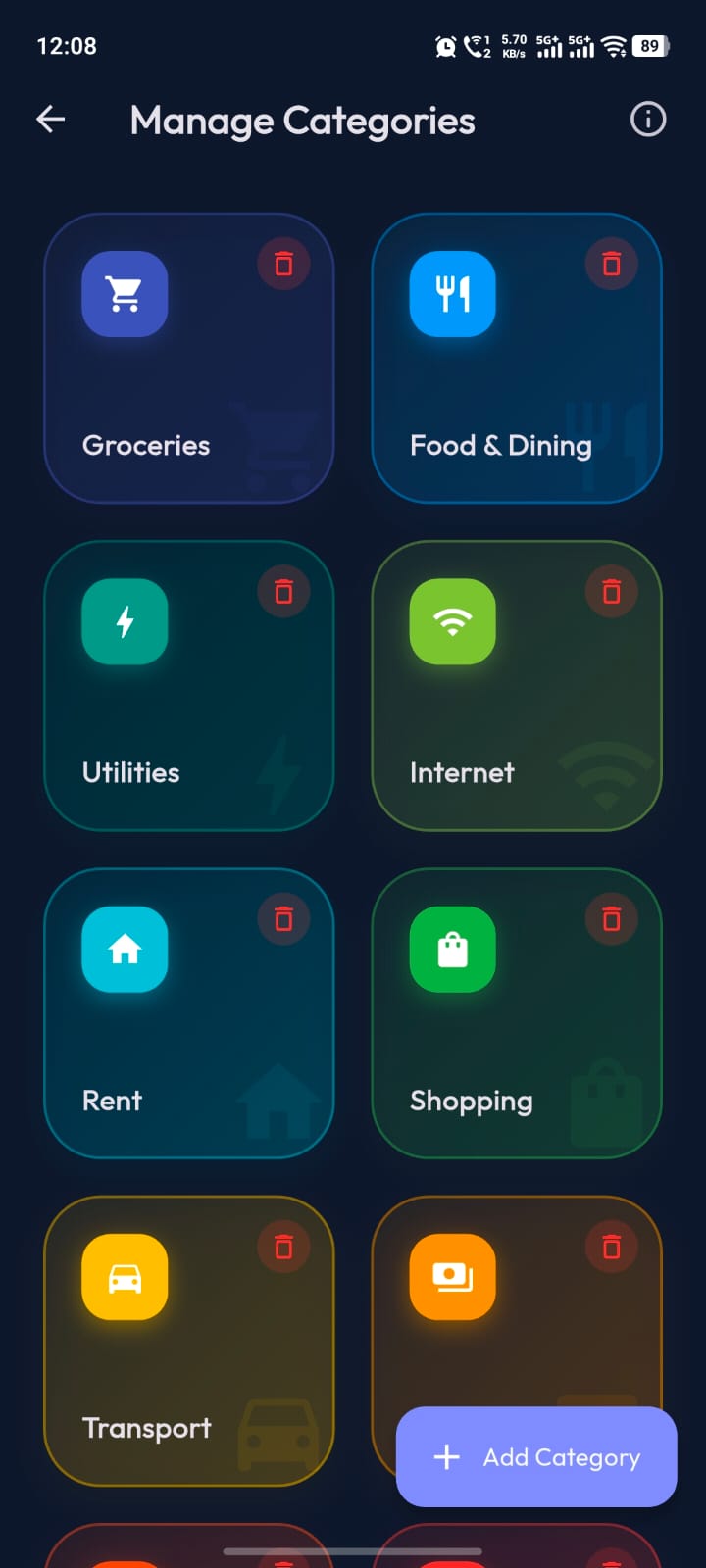 Manage spending categories